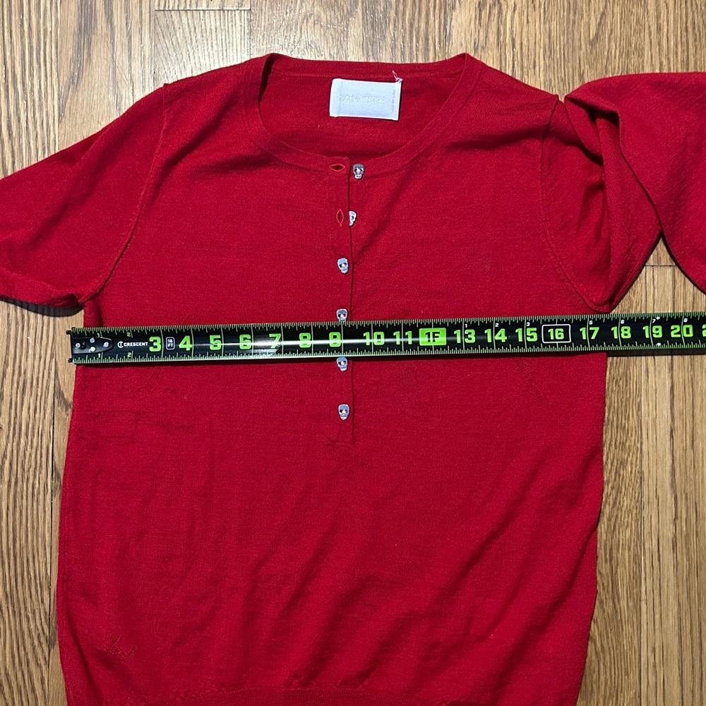 Zadig & Voltaire Vibrant Red Skull & Wing Rhinestone Henley Edgy - Picture 10 of 14